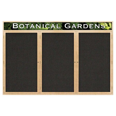 United Visual Products Triple Door Enclosed EZ Tack Board, 72"x36", Header, Light Oak/White UV106HDEZ-WHITE-LTOAK